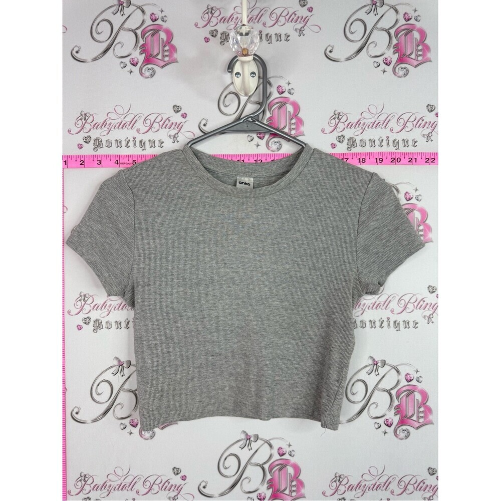 ANKO tshirt crop Gray Ribbed Short Sleeve Crop Top